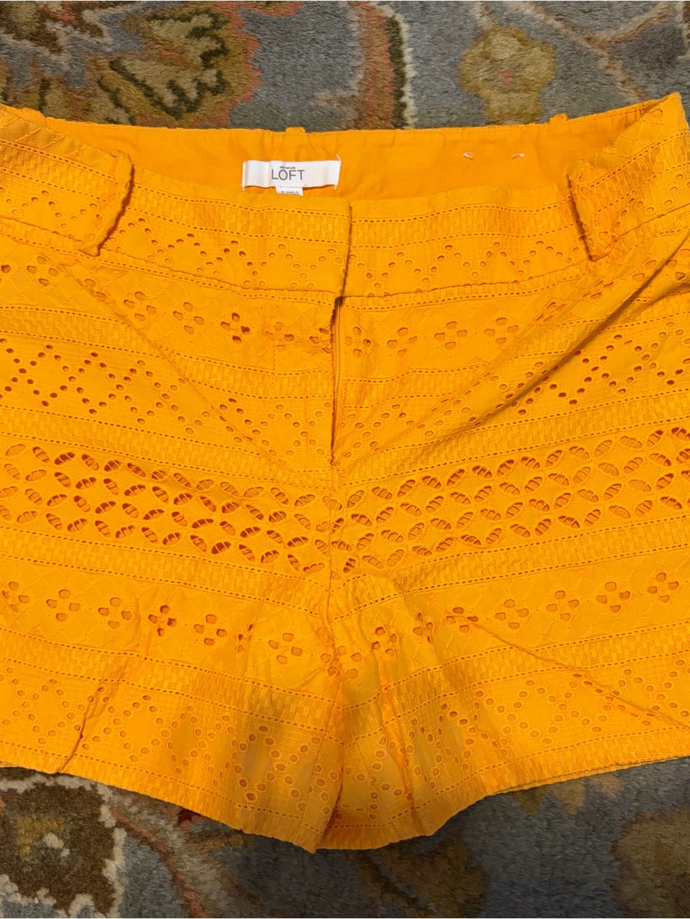 LOFT Bright Orange Eyelet High-Waist Shorts